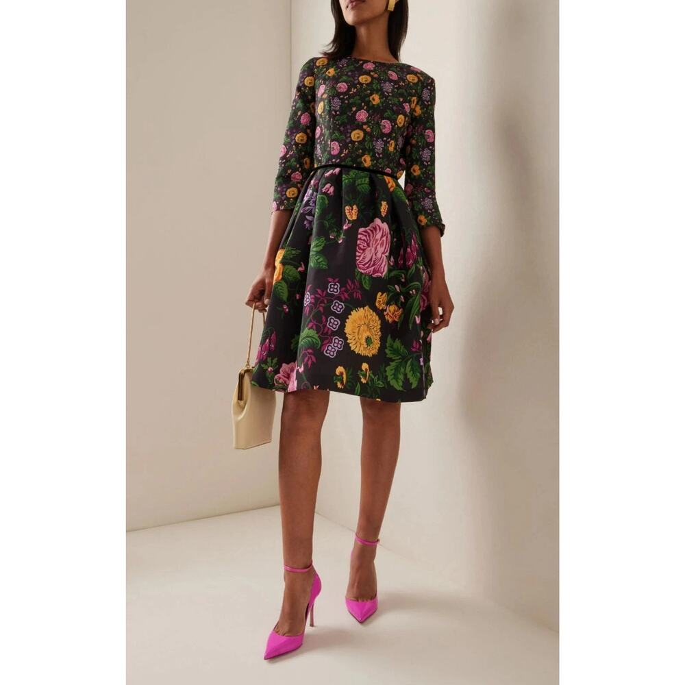 CAROLINA HERRERA Contrast Floral Print Short Dress Fit and Flare Size 10